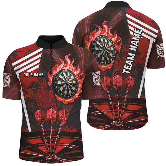 Individuelles Rotes Dartboard Fire Flame Ziel Dart Herren Shirt mit Viertelreißverschluss, Team Uniform TDM2701