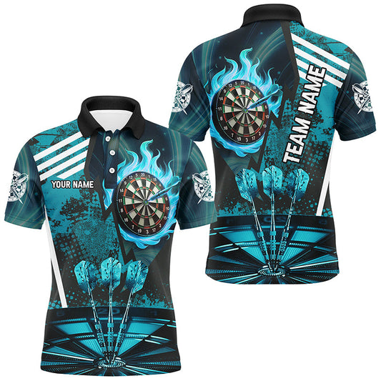 Individuelles Türkises Dartbrett-Feuerflammen-Zieltreff-Dart-Poloshirt für Herren, Team-Uniform TDM2702