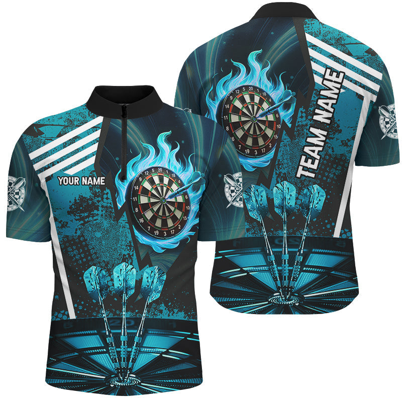 Individuelles Türkises Dartboard Fire Flame Ziel Dart Herren Shirt mit Viertelreißverschluss, Team Uniform TDM2702