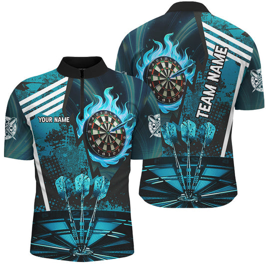 Individuelles Türkises Dartboard Fire Flame Ziel Dart Herren Shirt mit Viertelreißverschluss, Team Uniform TDM2702
