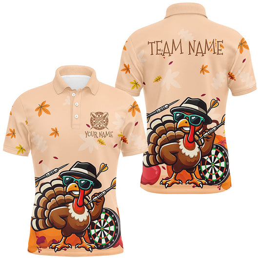 Individuelles Orange Lustiger Truthahn-Herbst-Dart-Poloshirt für Herren, Thanksgiving-Dart-Geschenk TDM2704