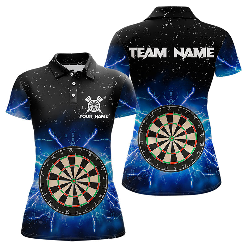 Individuelles Grunge Schwarz-Blau Donner Blitz Darts-Poloshirt für Damen, Dartshirt Dart-Trikot TDM3399