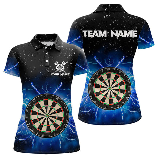 Individuelles Grunge Schwarz-Blau Donner Blitz Darts-Poloshirt für Damen, Dartshirt Dart-Trikot TDM3399