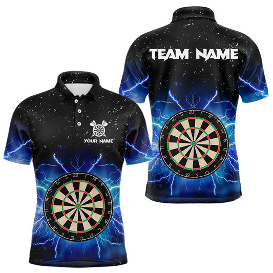 Individuelles Grunge-schwarz-blaues Donnerblitz-Dart-Poloshirt für Herren, Dartshirt Darttrikot TDM3399