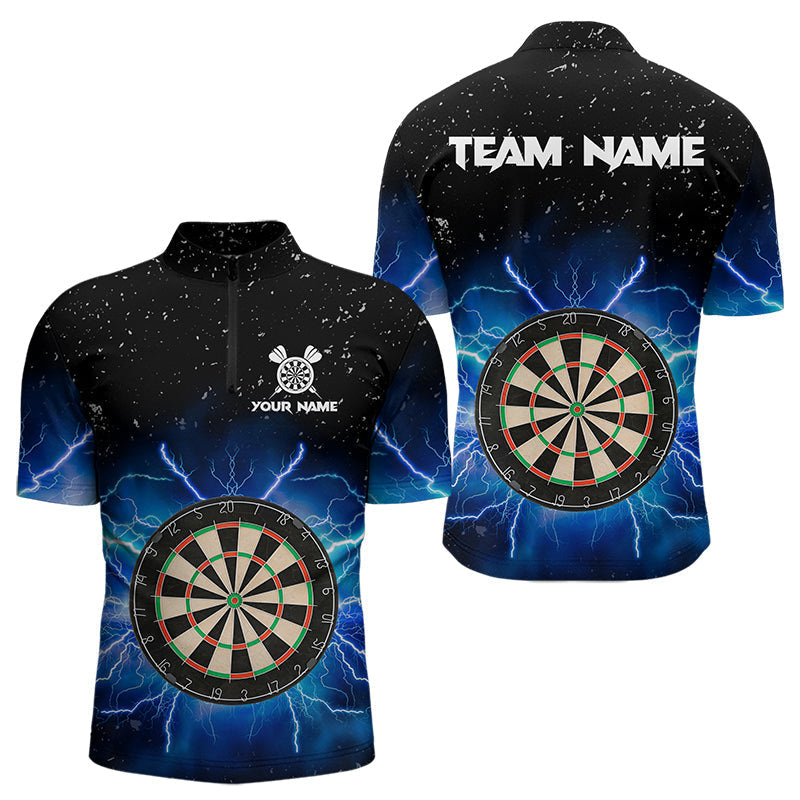 Individuelles Grunge Schwarz Blau Thunder Lightning Dart Herren Shirt mit Viertelreißverschluss, Dart Shirt Dart Trikot TDM3399