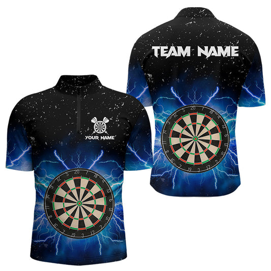 Individuelles Grunge Schwarz Blau Thunder Lightning Dart Herren Shirt mit Viertelreißverschluss, Dart Shirt Dart Trikot TDM3399