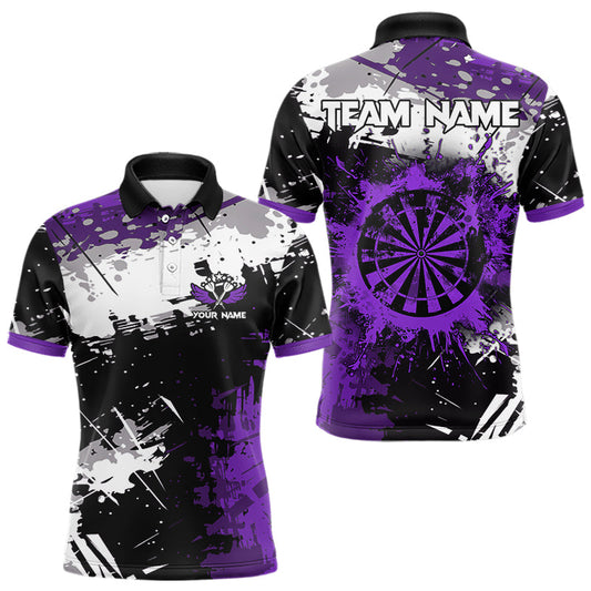 Individuelles Grunge-lilanes Farbspritzer-Dart-Poloshirt für Herren, Darttrikot TDM3537