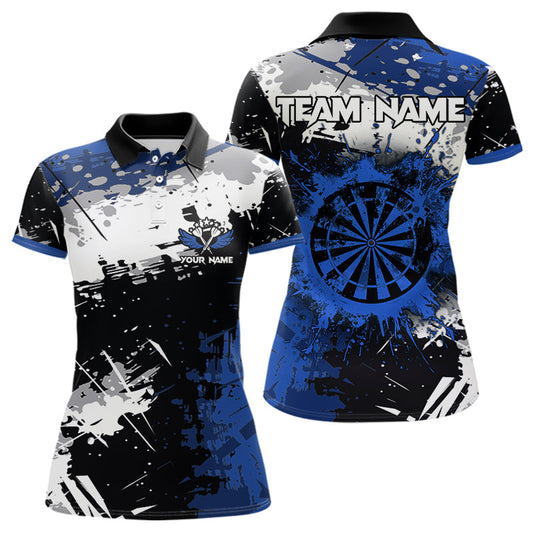Grunge Blau Farbspritzer Dart-Poloshirt für Damen, Dart-Trikot-Team TDM3538