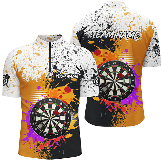 Individuelles Schwarz-Gelbes Dartboard Grunge Stil Herren Shirt mit Viertelreißverschluss, Dart Outfit Trikot TDM1209
