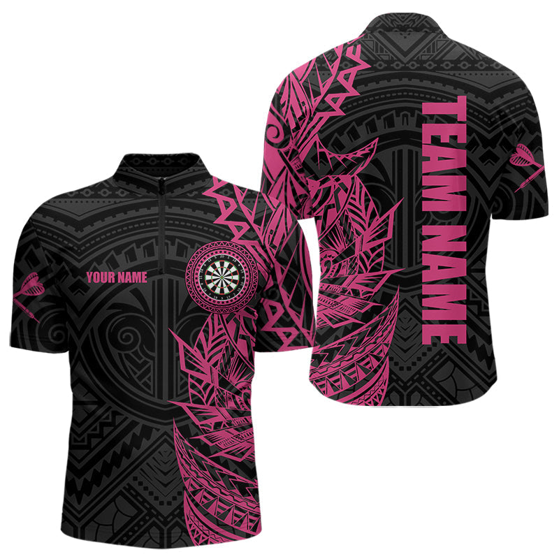 Individuelles Pink und Schwarz Tribal Dart Viertelreißverschluss Shirts Herren, Dart Trikots TDM3700