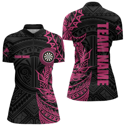 Individuelles Pink-Schwarz Tribal Dart Damen Quarter Zip Shirt, Dart Trikots TDM3700