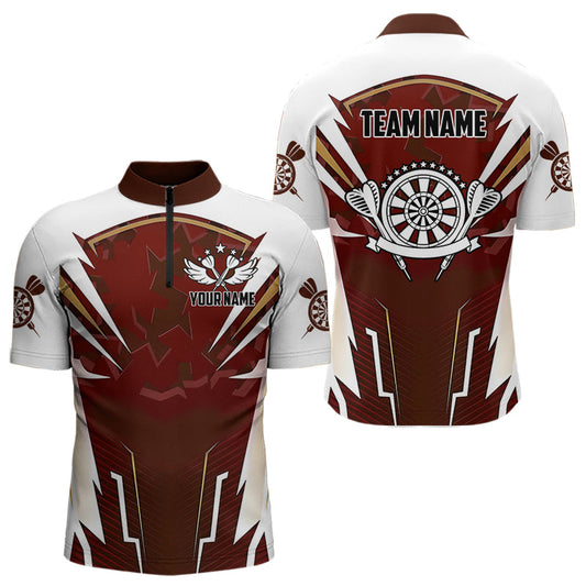 Weinrot und Weiß Dart Viertelreißverschluss Herren Shirts, Individuelles Team Darts Trikots TDM3701