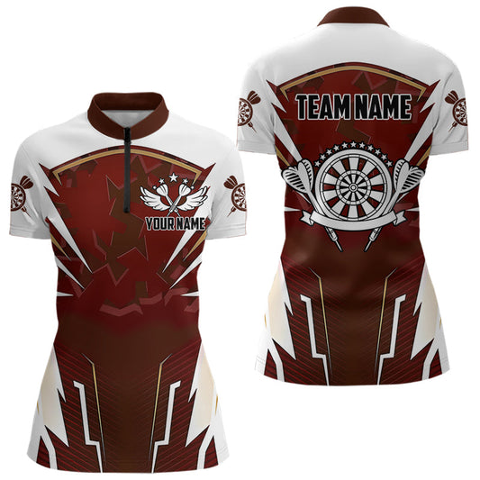 Weindorf-Rot und Weiß Dart Damen Quarter Zip Shirt, Individuelle Team Darts Trikots TDM3701