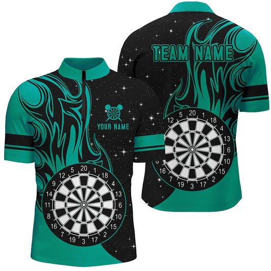 Türkises Dart Feuer Herren Shirt mit Viertelreißverschluss, Dart Team Trikot TDM1418