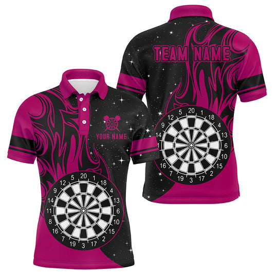 Individuelles Pinkes Dart Feuer Poloshirt Für Herren, Dart Turnier Shirt Team Uniform TDM1419