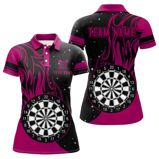 Individuelles Pinkes Dart Feuer Poloshirt Für Herren, Dart Turnier Shirt Team Uniform TDM1419