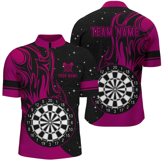 Pinkes Dart Feuer Herren Shirt mit Viertelreißverschluss, Dart Turniershirt Team Uniform TDM1419