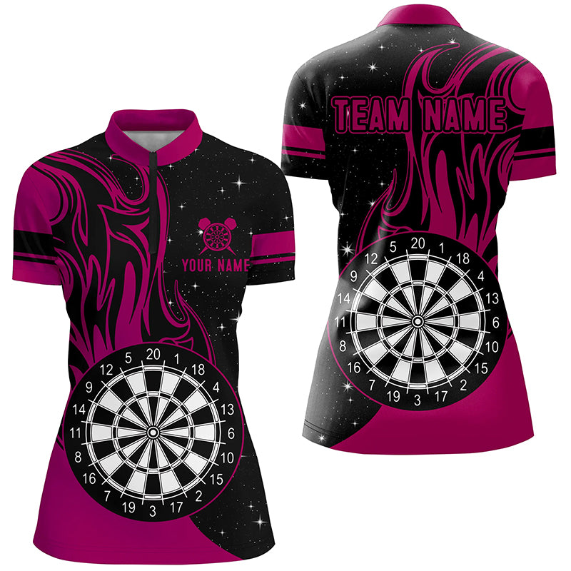 Individuelles pinkes Dart Fire Quarter Zip Shirt für Damen, Dart Turniertrikot Team Uniform TDM1419