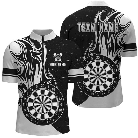 Weißes Dart Feuer Herren Shirt mit Viertelreißverschluss, Dart Trikot Team Uniform TDM1420