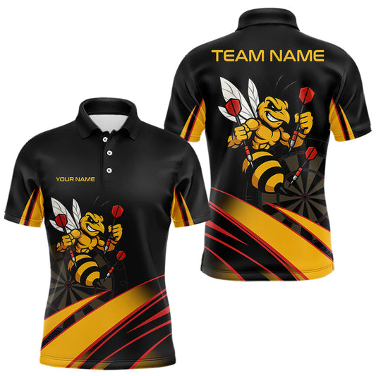 Individuelles Gelb Schwarz Lustiges Bienen Dart Poloshirt für Herren – Dart Trikots TDM3879