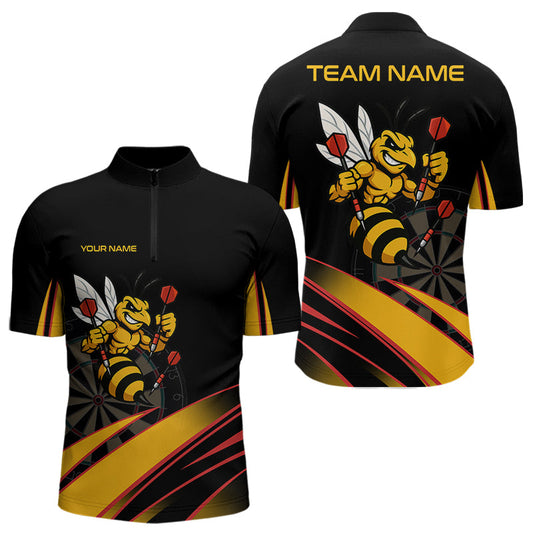 Individuelles Gelb Schwarz Lustige Biene Dart Viertelreißverschluss Herren Shirt – Dart Trikots TDM3879