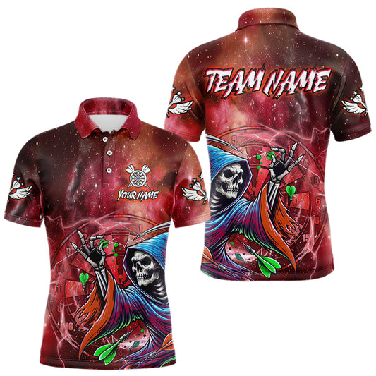 Individuelles Rotes Galaxy Todesskelett Dart Poloshirt für Herren – Lustige Dart Trikots TDM3880