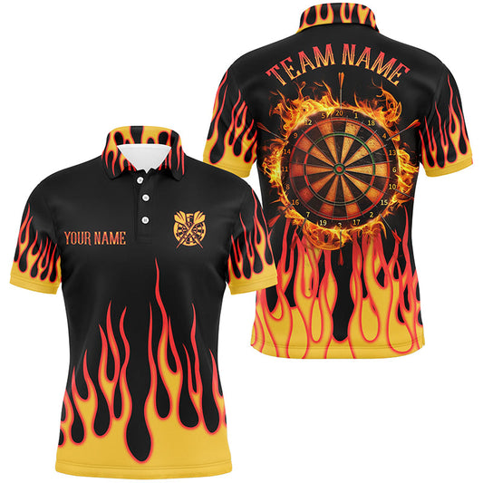 Individuelles Oranges Dartbrett Feuerflamme Dart Herren Poloshirt, Dart Teamtrikot TDM1786