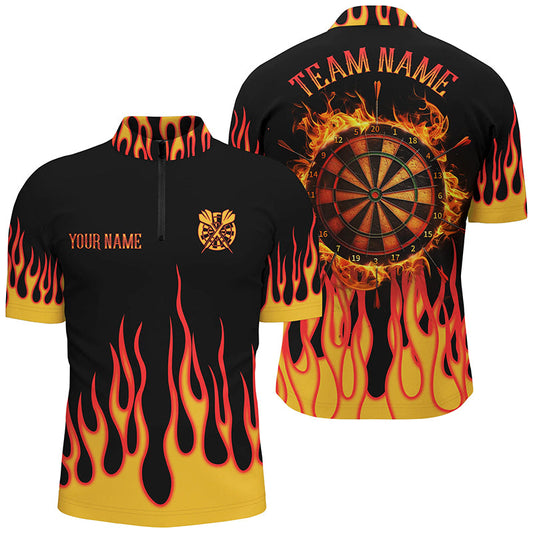 Oranges Dartboard Feuer Flamme Dart Herren Shirt mit Viertelreißverschluss, Dart Team Trikot TDM1786