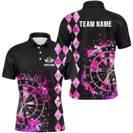 Maßgeschneidertes Pink Grunge Darts Board Argyle Muster Darts Shirt Für Herren, Darts Teamtrikots Kleidung TDM1790