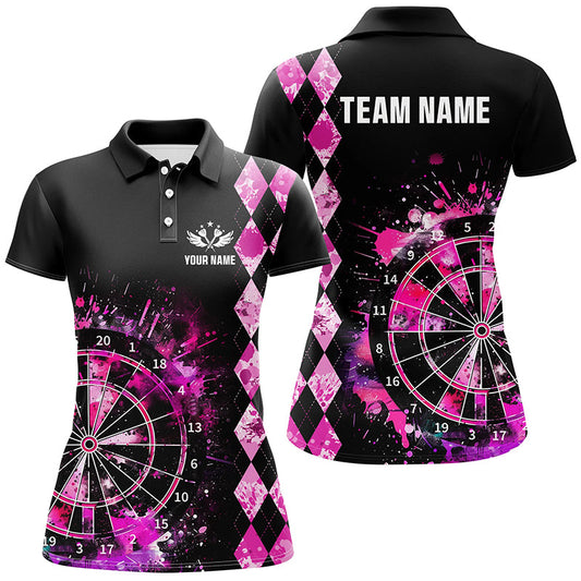 Pinkes Grunge-Argyle-Muster Damen-Dartshirt, bestes personalisiertes Teamtrikot TDM1790