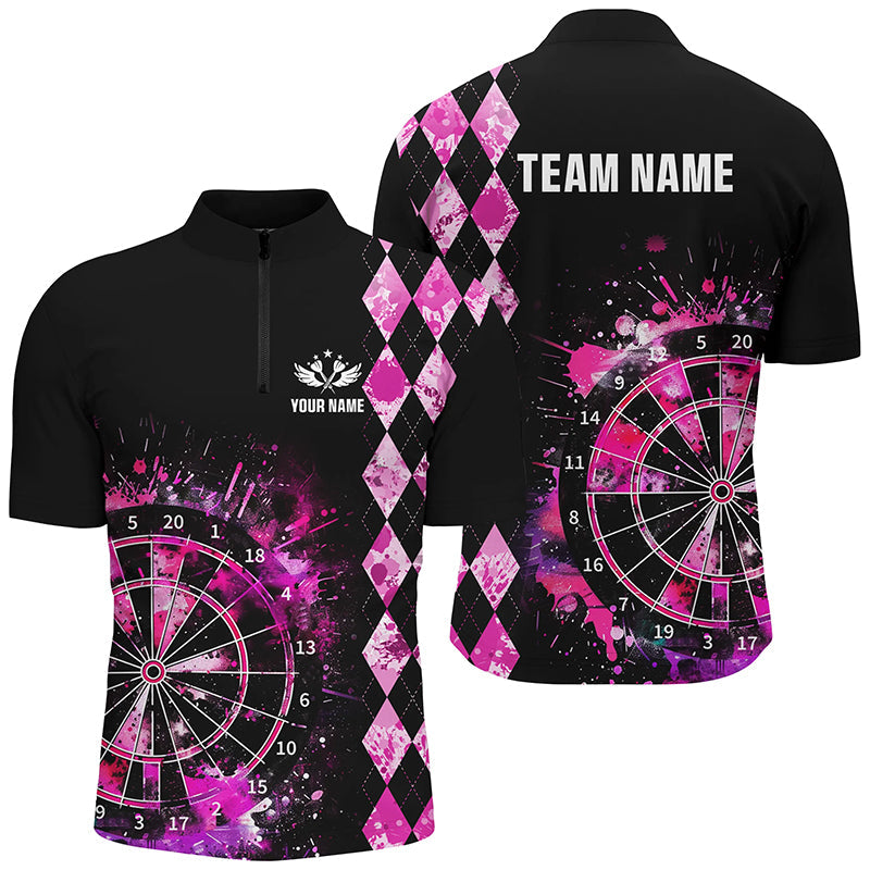 Maßgeschneidertes Pink Grunge Darts Board Argyle Muster Darts Shirt Für Herren, Darts Teamtrikots Kleidung TDM1790