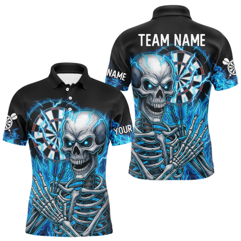 Blaues Flaming-Lightning Skelett-Dartshirt Für Herren – Teamtrikot Polo & Quarter Zip TDM4344