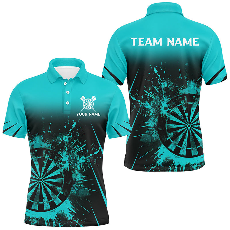 Individuelles türkisfarbenes Grunge-Dart-Poloshirt für Herren, Retro-Dart-Team-Brett-Uniformtrikot TDM2960