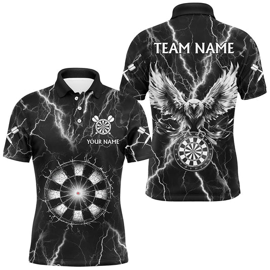 Individuelles schwarz-weißes Thunder-Lightning-Dart-Poloshirt für Herren, Adler-Team-Darttrikot TDM2962