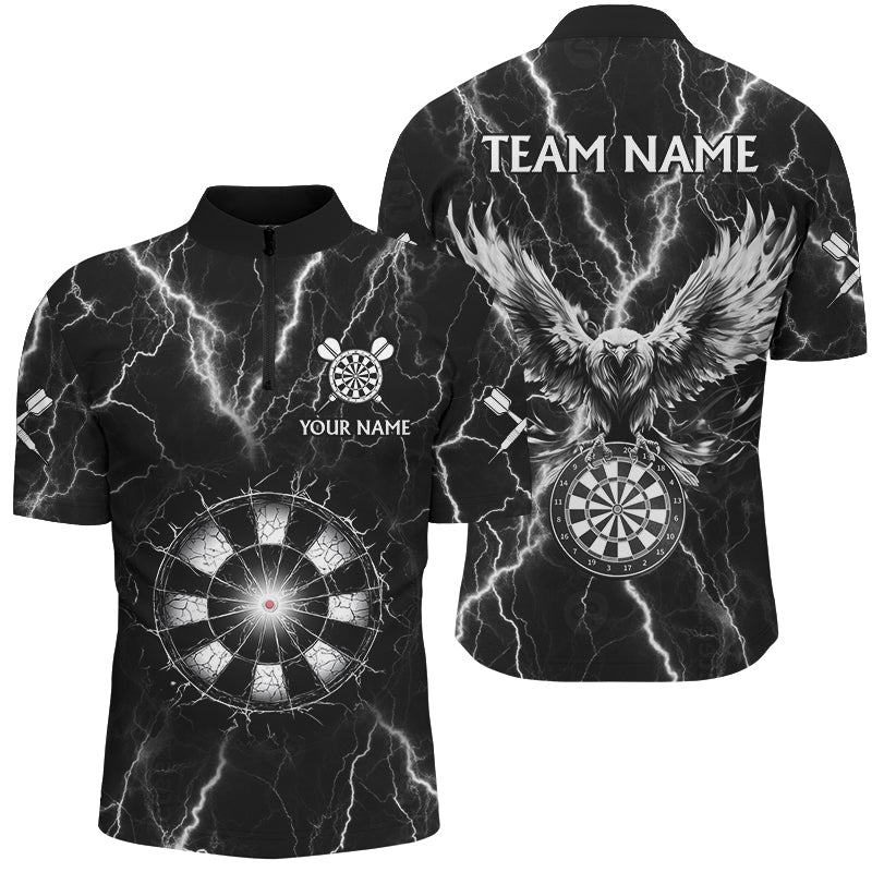 Individuelles Schwarz und Weiß Donner Blitz Dart Herren Shirt mit Viertelreißverschluss, Adler Team Dart Trikot TDM2962