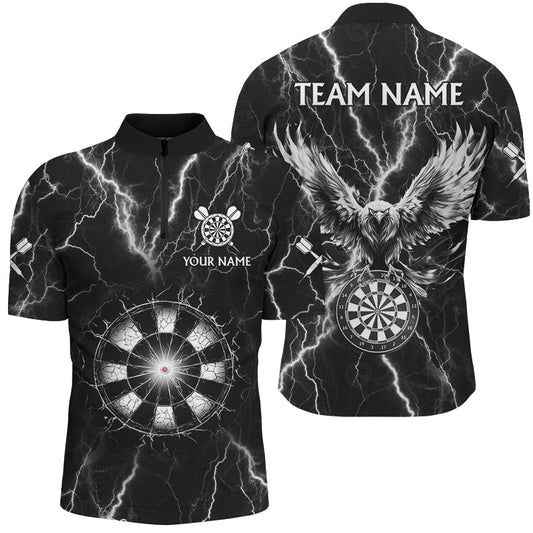 Individuelles Schwarz und Weiß Donner Blitz Dart Herren Shirt mit Viertelreißverschluss, Adler Team Dart Trikot TDM2962