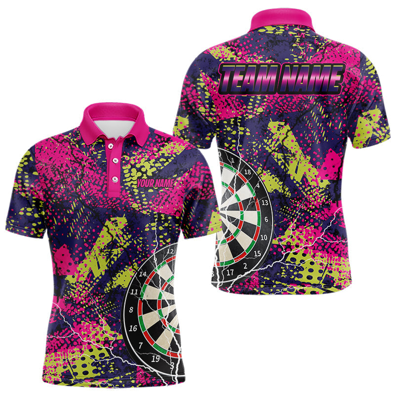Individuelles buntes Grunge-Blitz-Dart-Poloshirt für Herren, witziges Darttrikot-Outfit TDM3543
