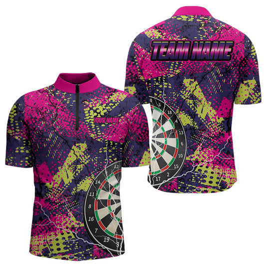 Individuelles Grunge Bunte Blitz Dart Viertelreißverschluss Herren Shirt, Dart Trikot Lustiges Outfit TDM3543