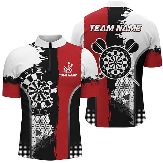 Individuelles Schwarz-Rotes Grunge Stil Herren Shirt mit Viertelreißverschluss, Dart Team Trikot TDM1215