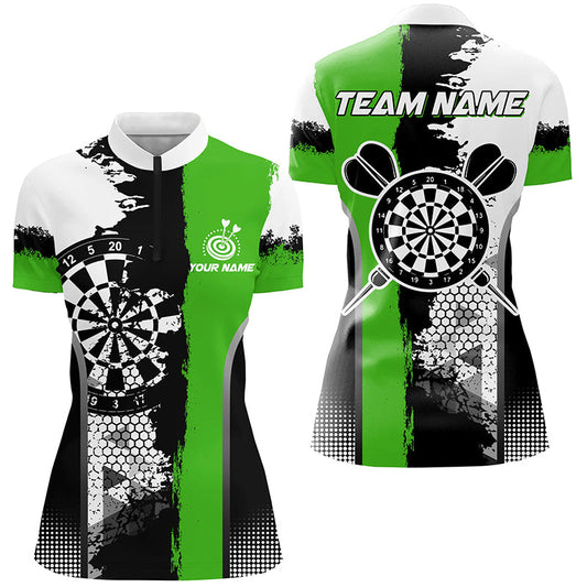 Individuelles Schwarz-Grün Grunge Style Damen Quarter Zip Shirt, Dart Team Trikot TDM1217