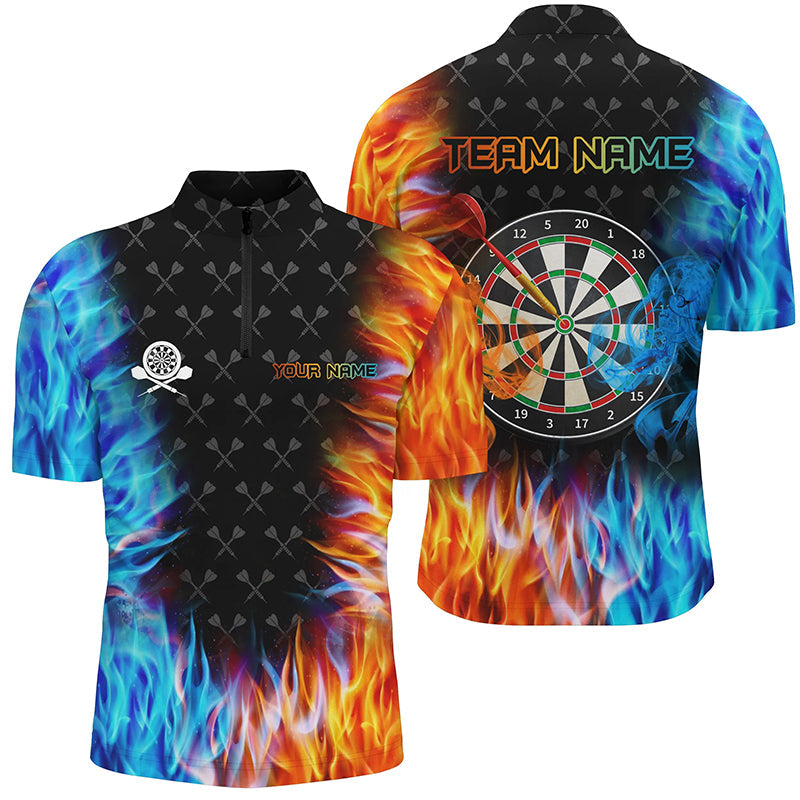 Individuelles Dartboard Feuer und Wasser Herren Shirt mit Viertelreißverschluss, Dart Trikot TDM1218