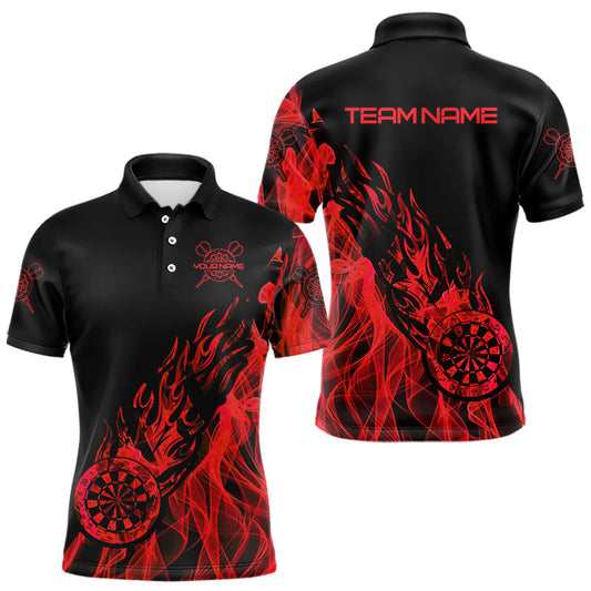Individuelle schwarz-rote Flammen-Dartbrett-Dart-Poloshirts für Herren, Darttrikots TDM3707