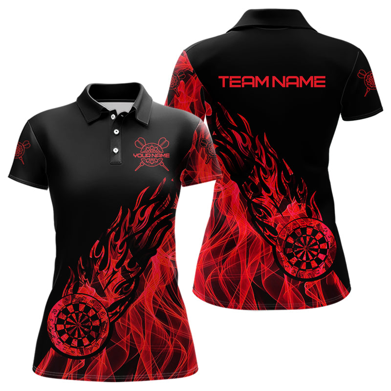 Individuelle Schwarz und Rote Flamme Dartbrett Dart-Poloshirts für Damen, Dart-Trikots TDM3707