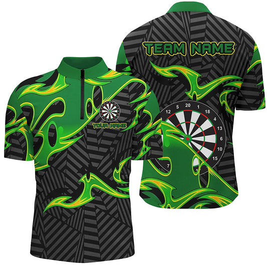 Schwarz-Grünes Dart Herren Shirt mit Viertelreißverschluss, Dart Team Trikot TDM1427