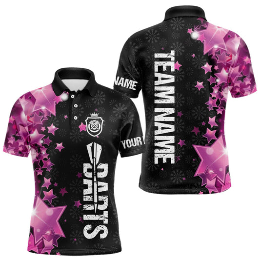 Individuelles Pink und Schwarzes Stern Dart Poloshirt für Herren – Lustige Leuchtende Dart Trikots TDM3884