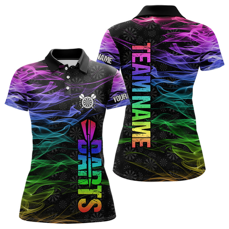 Individuelles Regenbogen-Flamme-Rauch-Dart-Poloshirt für Damen – Team Dart Trikot TDM3886
