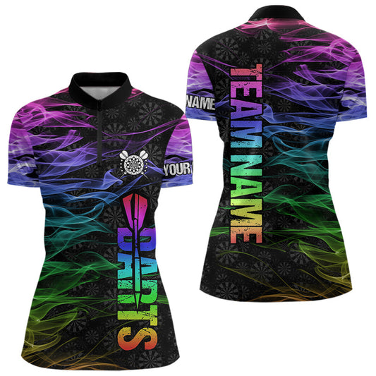 Individuelles Regenbogen Flamme Rauch Dart Damen Quarter Zip Shirt – Team Dart Trikot TDM3886