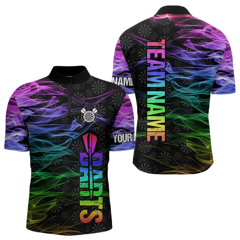 Individuelles Regenbogen Flamme Rauch Dart Viertelreißverschluss Herren Shirt – Team Dart Trikot TDM3886