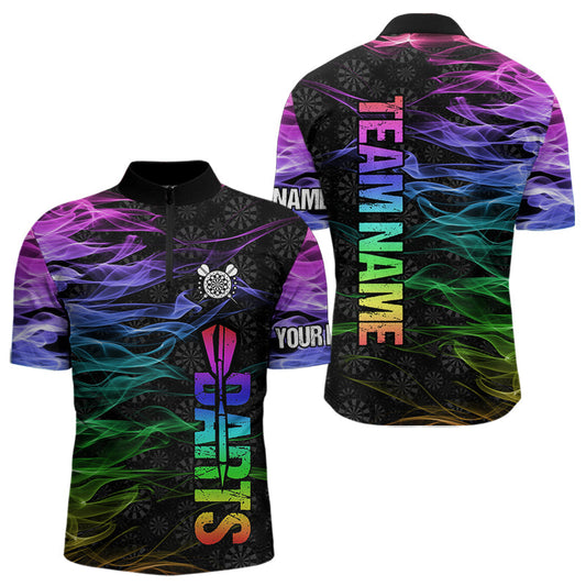 Individuelles Regenbogen Flamme Rauch Dart Viertelreißverschluss Herren Shirt – Team Dart Trikot TDM3886