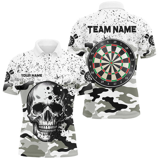 Individuelles Schwarz Weißes Grunge Camo Skelett Herren Poloshirt, Dart Teamtrikot TDM1994